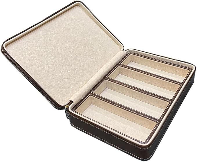 Beaufort 4 Slots PU Leather Eyeglasses Storage Box Sunglasses Box Jewelry Display Case Watch Box for Women Men(4GL-Coffee brown)