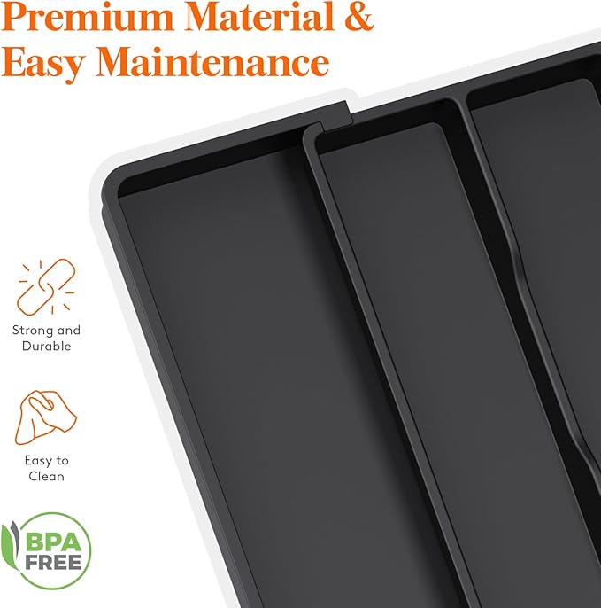 Lifewit Utensil Organizer for Kitchen Drawers, Expandable Cooking Utensil Tray, Adjustable Cutlery Silverware Flatware Holder, Plastic Spatula Tools and Gadgets Storage Divider, Black, 13"-22" x 15"