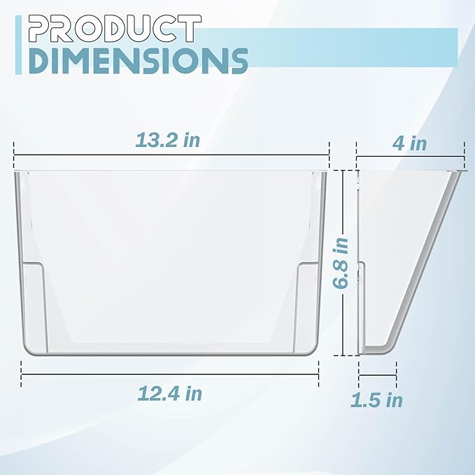 Clear Acrylic Single Pocket, Plastic Hanging Wall Mount File Holder for Office Home (Clear, 4 Pack)