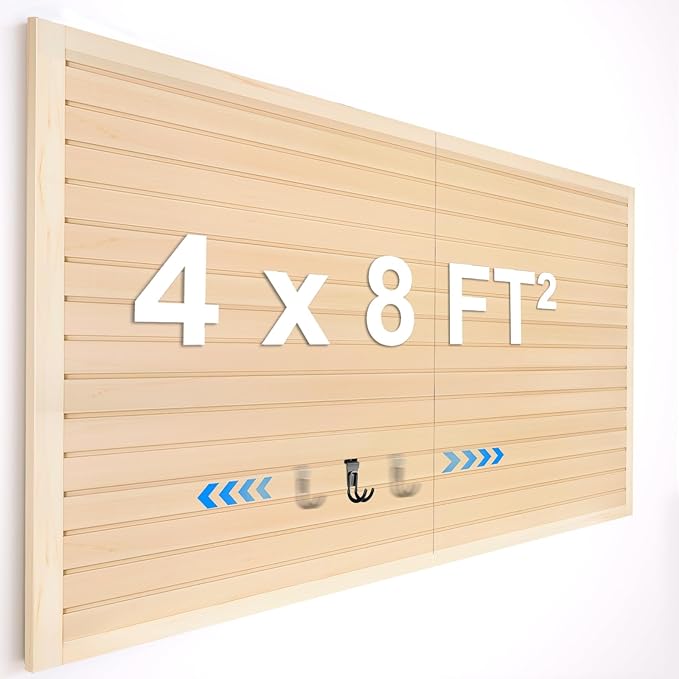 [8x4 Ft²] PVC Slat Wall Paneling, Adjustable Slatwall Panels with Coupling Structure, Slatted Wall Panel System with Customizable Storage Options, DIY Cutting & Easy-to-Install Slatwall Board Shelves