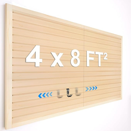 [8x4 Ft²] PVC Slat Wall Paneling, Adjustable Slatwall Panels with Coupling Structure, Slatted Wall Panel System with Customizable Storage Options, DIY Cutting & Easy-to-Install Slatwall Board Shelves
