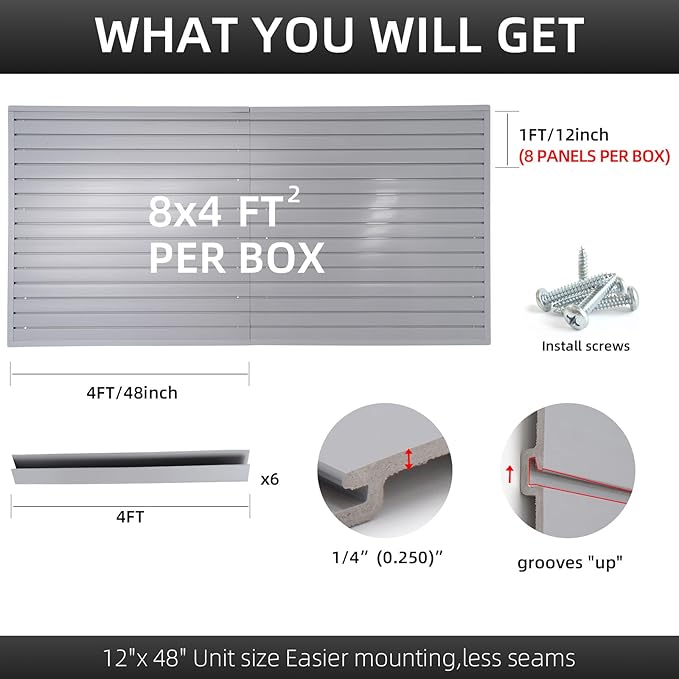 Slat Wall Paneling with 28 Garage Hooks Heavy Duty PVC Wall Panel Grey Slatwall Panel with Locking Slatwall Hook Slatwall with Bike Hooks Power Tool Organizer