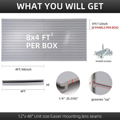 Slat Wall Paneling with 28 Garage Hooks Heavy Duty PVC Wall Panel Grey Slatwall Panel with Locking Slatwall Hook Slatwall with Bike Hooks Power Tool Organizer