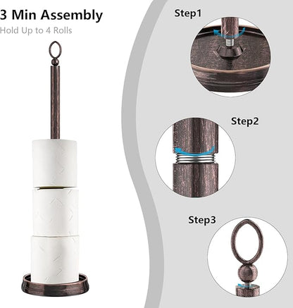 Toilet Paper Holder Stand, Free Standing Toilet Paper Storage for Bathroom, Weighted Base with Reserve for 4 Roll (2 Pack, Oil Rubbed Bronze)