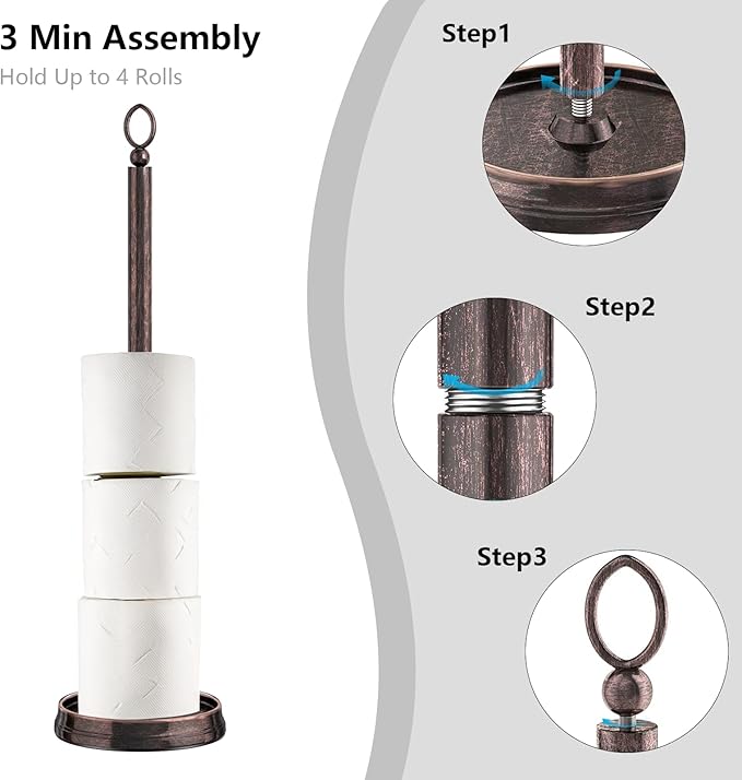 Heavy Weighted Toilet Paper Holder (with Reserve Function) Free Standing Toilet Paper Storage，Spare Toilet Paper Roll Holder Storage Stand for Bathroom Total Height 22.5" ，Oil Rubbed Bronze