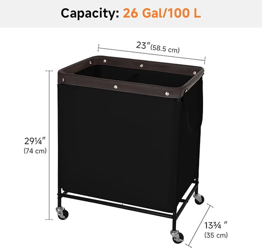 StorageWorks 2 Section Laundry Hamper, Rolling Laundry Cart with Wheels and Handles, Laundry Room Double Sorter for Organizer and Storage, 26.4 Gal(100L), Black