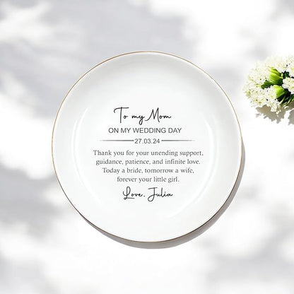 HatafaFurni Gift For Mother On Wedding Day, Custom Wedding Ring Dish, Ceramic Jewelry Dish, Personalized Trinket Tray, Gift For Mom From Bride, Custom Jewelry Holder, Wedding Gift, mil01