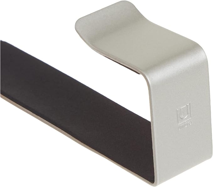 Umbra Schnook Heavy Duty Over The Door Hook for Coats, Robes, Towels, Clothes, Hats, Bags, Easy to Install and Damage Free, Space Saving Bathroom Hook, Nickel/Black