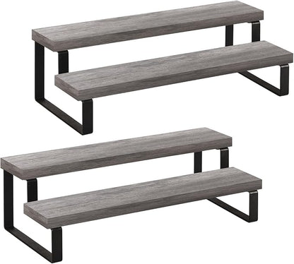YINMIT Wooden Display Riser Stand, Tiered Perfume and Cologne Organizer Stand, 2 Tier Spice Rack Organizer, Rustic Display Shelf for Candles (2 Tier,2Pack,Grey)