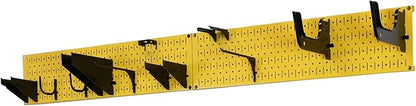 Wall Control Garage Storage Rack Lawn & Garden Tool Organization Wall Mount Organizer - Easy to Install 64" Wide Colorful Metal Peg Board Set (Yellow Pegboard)