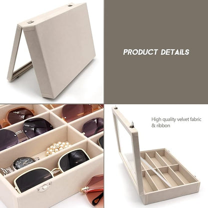 KLOUD City Velvet Sunglasses Organizer, Glasses Storage Box Sunglasses Storage Holder Box,Glasses Display Case with 8 Slots