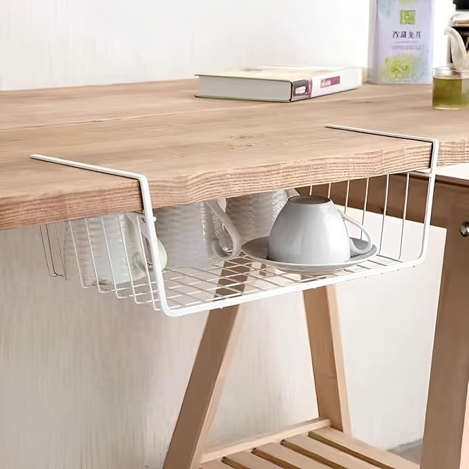Under Shelf Storage Basket, Pantry Organizers and Laundry Room Organization, Multipurpose Metal Under Cabinet Shelf Wire Basket for Kitchen, Office, Desk (32cm/12.6in)