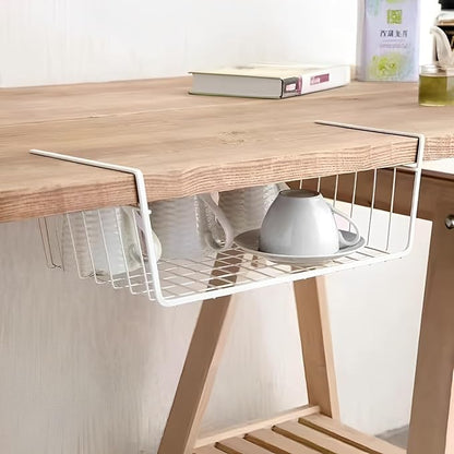 Under Shelf Storage Basket, Pantry Organizers and Laundry Room Organization, Multipurpose Metal Under Cabinet Shelf Wire Basket for Kitchen, Office, Desk (32cm/12.6in)