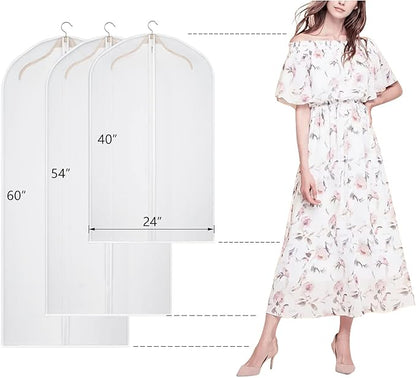 Kntiwiwo 60'' Garment Bags Dress Bag for Storage (Set of 12) Dust-Proof Suit Protector Cover Bag with Zipper for Long Dresses, Suit, Coat Closet Clothes Storage