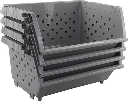 4-Pack Plastic Stacking Storage Baskets, Large stackable organizer basket