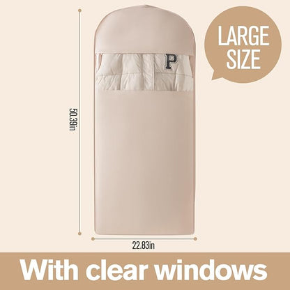 2 Packs Gusseted Garment Bags for Hanging Clothes Suit Bags for Open Closet Storage, Side Clear Clothing Cover for Coat, Dress, Jacket, Shirt, Fur Wardrobe Protector, (ecru, 52 inch)
