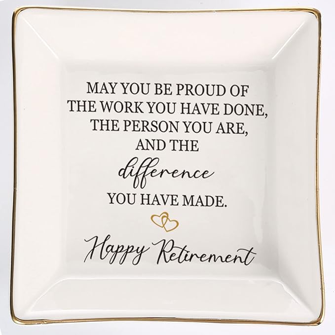 Retirement Gifts For Women 2022 - Female Retirement Gifts Ring Dish, Ceramic Ring Holder Happy Retirement Gifts For Teacher, Nurse, Doctor, Coworker, Friend, Mom, Nana