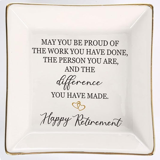Retirement Gifts For Women 2022 - Female Retirement Gifts Ring Dish, Ceramic Ring Holder Happy Retirement Gifts For Teacher, Nurse, Doctor, Coworker, Friend, Mom, Nana
