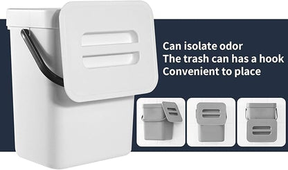 Domiella 2 Pack Hanging Small Trash Can with Lid (1.3 + 0.8 Gal), Kitchen Compost Bin for Countertop or Under Sink, Mountable Food Waste Bin for Cabinet, Bathroom, or RV Use (White)