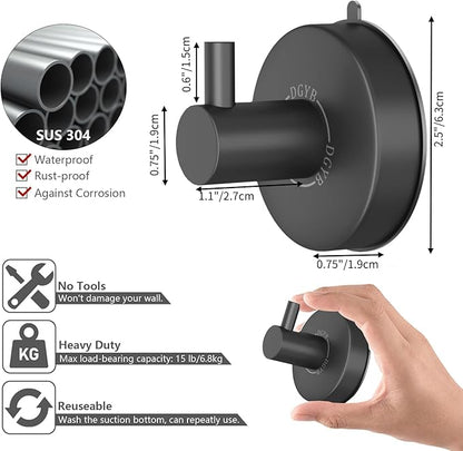 DGYB Suction Cup Hooks - Set of 2 Towel Hooks for Bathrooms - SUS 304 Stainless Steel - Grey - 15 Lb Capacity