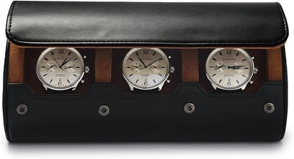 Oirlv Premium Leather Watch Roll Travel Case 3-Slot Watch Box for Men and Women Storage & Organizer Display, Anniversary Birthday（Black）