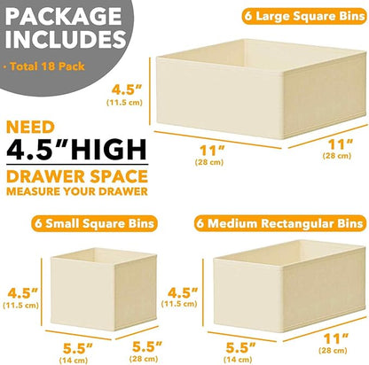 SpaceAid Drawer Organizer for Clothes, 18 Pack Dresser Drawer Organizer Bins, Closet Organizers and Storage Dividers for Clothing, Underwears, Socks (Beige)