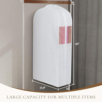 Univivi Premium Cotton Garment Bags for Hanging Clothes and Storage, 60 Inch Washable Dress Bags for Gowns Long, Full Zipper Dust Cover with Extra Large 10" Gusset & Clear Window - 2 Pack