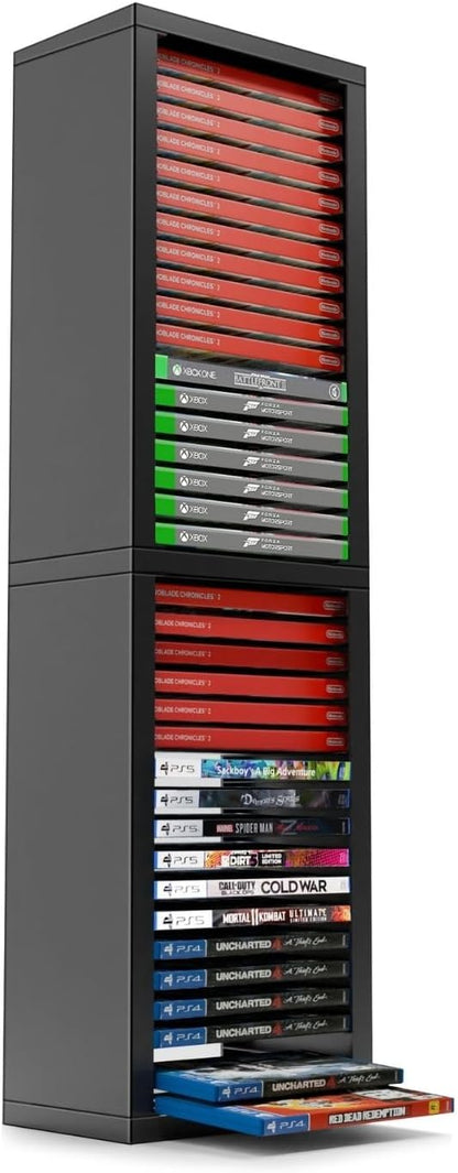 TNP Universal Video Game Storage Tower for PS5, PS4, PS3, Nintendo Switch, Xbox One, Xbox Series S/X - Black Video Game Holder Organizer Stand with 36 CD Case Storage for Organizing & Displaying