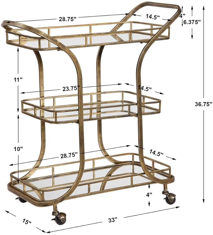 Uttermost Stassi 33" Wide Antiqued Gold Serving Bar Cart