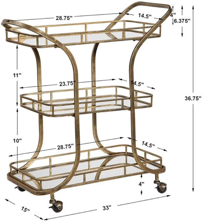 Uttermost Stassi 33" Wide Antiqued Gold Serving Bar Cart