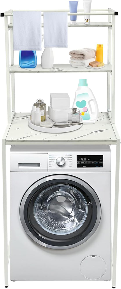Over Washer and Dryer Shelves, 3 Tiers Laundry Room Storage and Organizer Standing Shelf, Metal Freestanding Clothes Drying Rack, Space Saving Organizers Shelf 27.1" W x 23.6" D x 69.5" H (White)