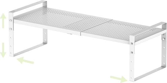 Expandable Shoe Rack Heavy-Duty Closet Organizer Adjustable Shelf Stackable Metal Framework for Entryway, Garage,RV,Pantry,Cabinet(Medium,1 Pack/White)