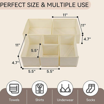 12 Pack Drawer Organizer Clothes Set,Foldable Fabric Closet Dresser Storage Dividers,Closet Organizer and Storage for Nursery,Underwear,Bra,Sock,Tie,Beige