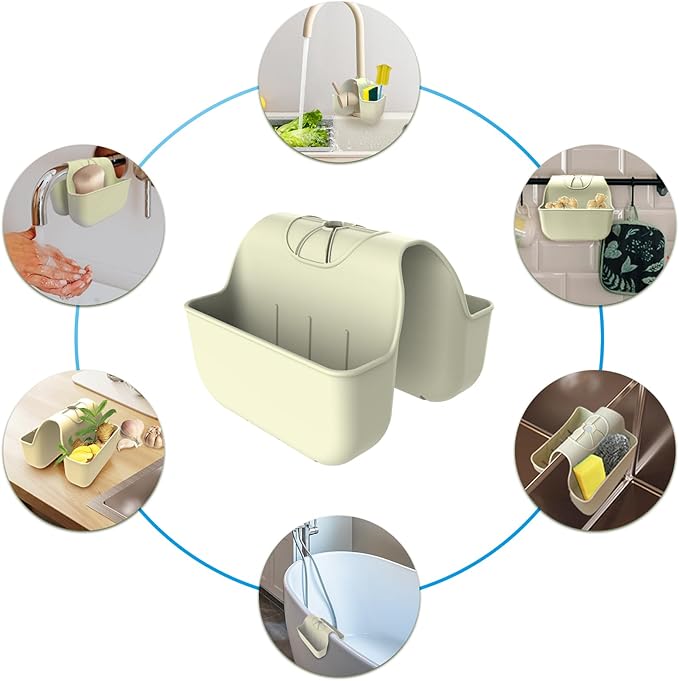 OKeanu Sponge Holder for Kitchen Sink, Silicone Sink Saddle Caddy Organizer Rack, Sponges Holder Over Faucet, Hanging Kitchen Sink Organizer Organizer Accessories Rack Basket - Beige