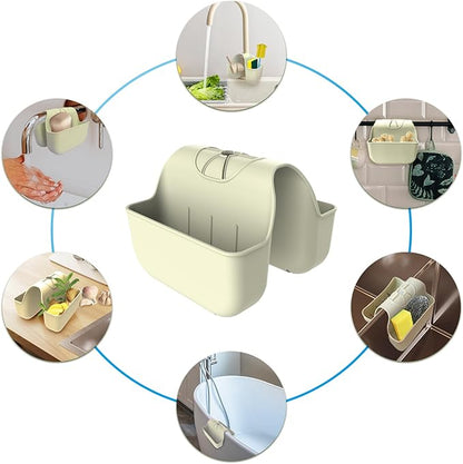 OKeanu Sponge Holder for Kitchen Sink, Silicone Sink Saddle Caddy Organizer Rack, Sponges Holder Over Faucet, Hanging Kitchen Sink Organizer Organizer Accessories Rack Basket - Beige