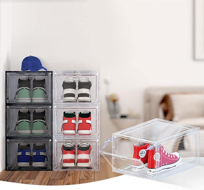 OMOPIN 12 PACK Large Shoe Storage Boxes, Shoe Boxes Clear Plastic Stackable, Shoe Organizer for Size 12 (Grey 12 Pack)