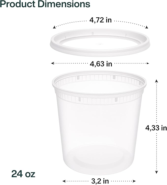 ProTakeOut 24oz [50 set] Heavy Duty Plastic Deli Container | BPA-Free Food Storage with Airtight Leak‑Proof Lids | Microwave, Freezer & Dishwasher Safe – Stackable, Bulk Reusable Soup & Meal Prep Tub