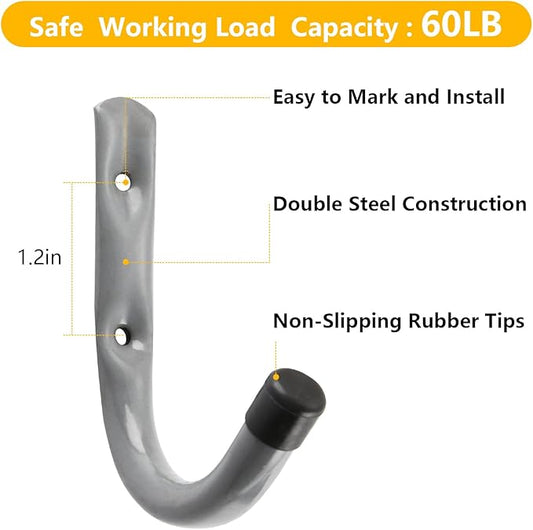 HOME MASTER HARDWARE 12 Pack 4-Inch Heavy Duty Garage Storage Wall Hooks, Steel J Utility Hooks for Hanging Ladders, Tools, Bikes, Grey