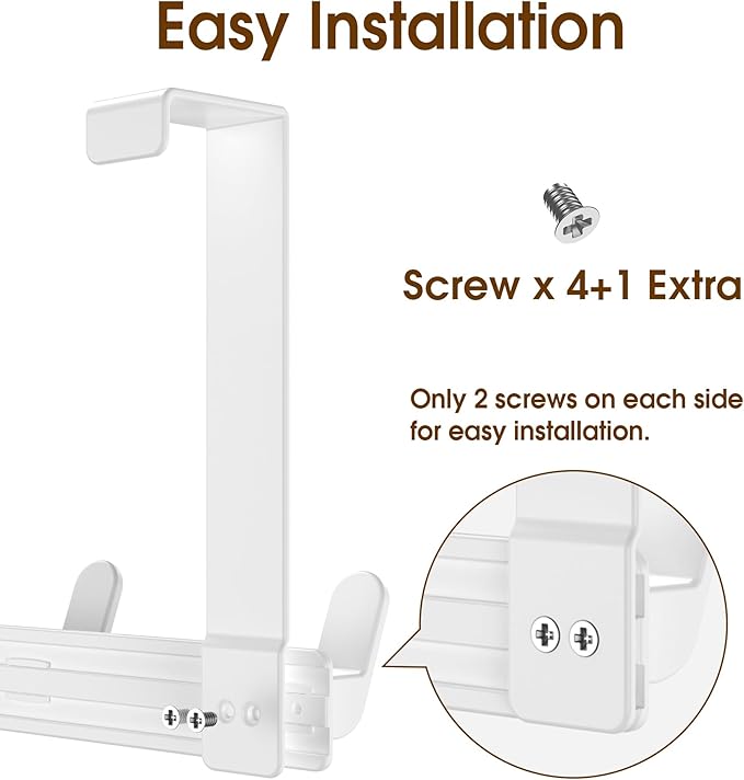 CHAUNCEY HOME Over The Door Hooks Hanger, Heavy Duty Rack for Winter Coat, Fits 1 3/8" Doors, L7U - Bathroom Accessories and Towel Organizer Holder, Glossy White