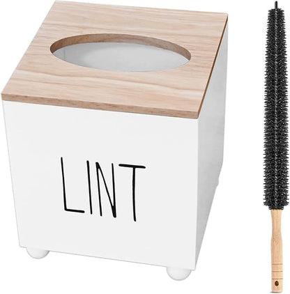 Lint Bin for Laundry Room, Farmhouse Lint Box, Wooden Lint Holder with Lid, Lint Container for Laundry Room Decor, Dryer Lint Trash Can for Laundry Accessory Organization