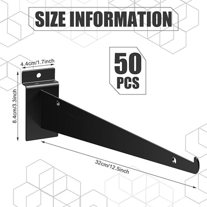 Oudain 12" Slatwall Shelf Bracket with Lip Heavy Duty Slat Wall Brackets Bulk Floating Metal Slatwall Accessories for Shelving Display Garage Kitchen Mounting Supplies(Black,50 Pcs)
