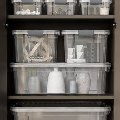 Superio Clear Storage Boxes with Lids, 14.25 Quart Plastic Container Bins for Organizing, Stackable Crates, BPA Free, Non Toxic, Odor Free, Organizers for Home, Office and Dorm, 8 Pack