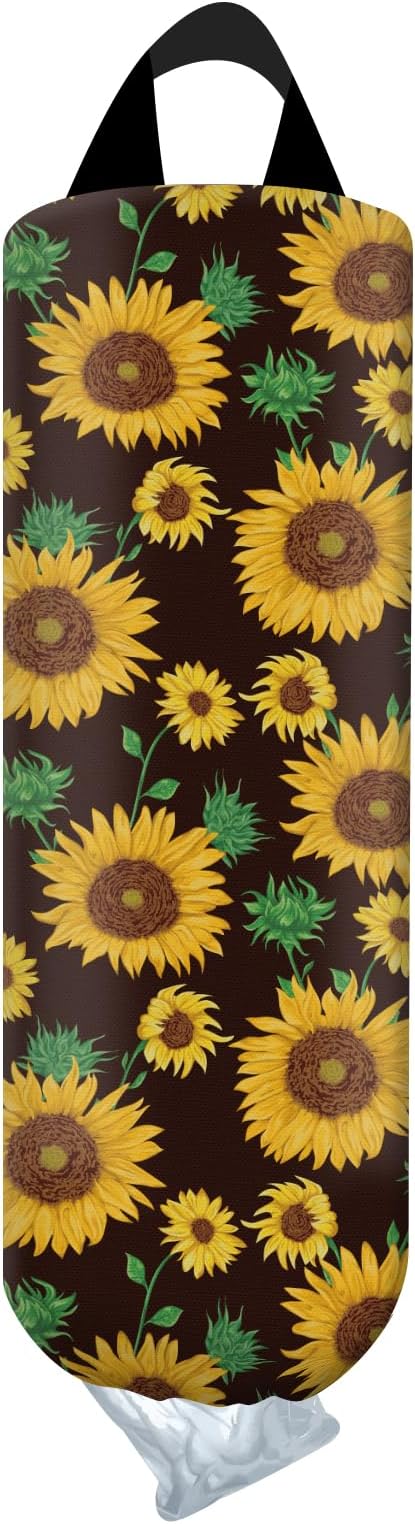 Plastic Bag Holder, Wall Mount Grocery Bag Organizer, Funny Hanging Trash Storage Dispenser for Home Kitchen Boho Sunflowers