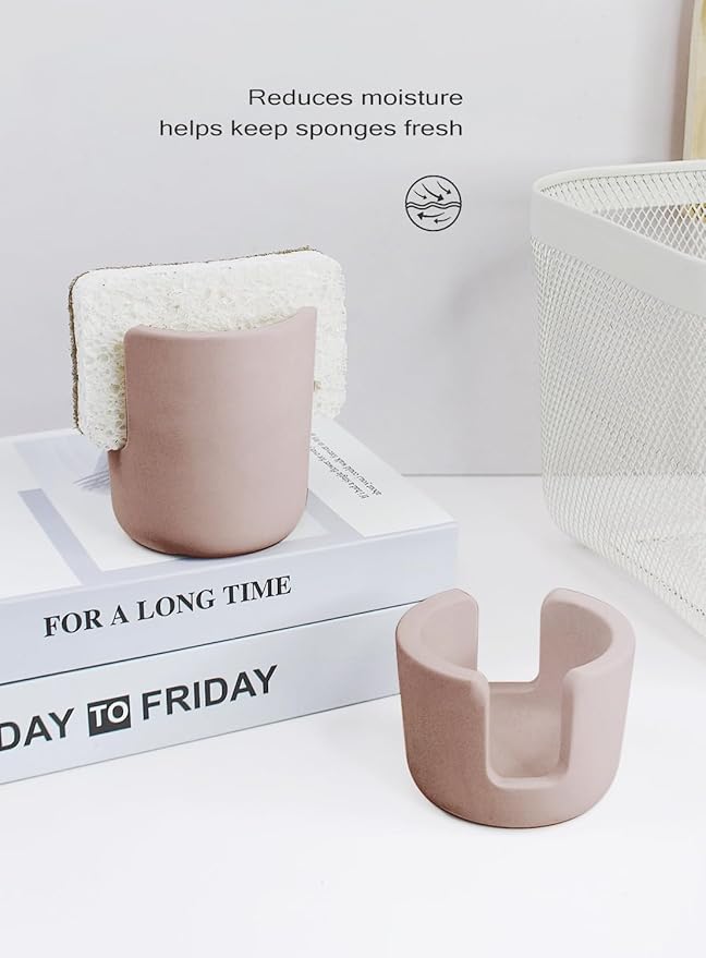 Slow Slog Diatomite Sponge Holder for Countertop Organizer, Quick Dry Stone Sponge Caddy, Diatomaceous Earth Sponge Holder, Absorbent Face Sponge Stand, Brown