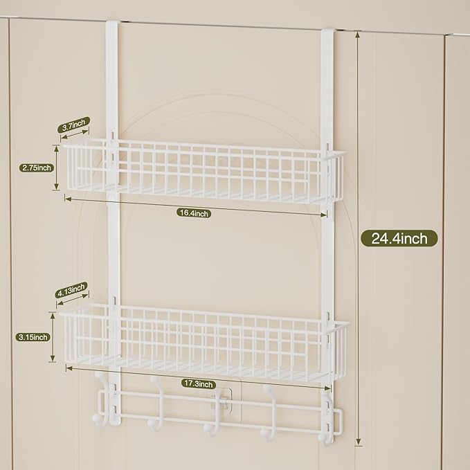 Aimeaihe Over The Door Hooks, Door Hanger Towel Rack with 10 Coat Hooks & 2 Mesh Basket, Over Door Storage Organizer for Bathroom, Bedroom, Kitchen, Office, Easy Installation, White