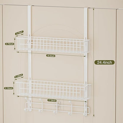 Aimeaihe Over The Door Hooks, Door Hanger Towel Rack with 10 Coat Hooks & 2 Mesh Basket, Over Door Storage Organizer for Bathroom, Bedroom, Kitchen, Office, Easy Installation, White