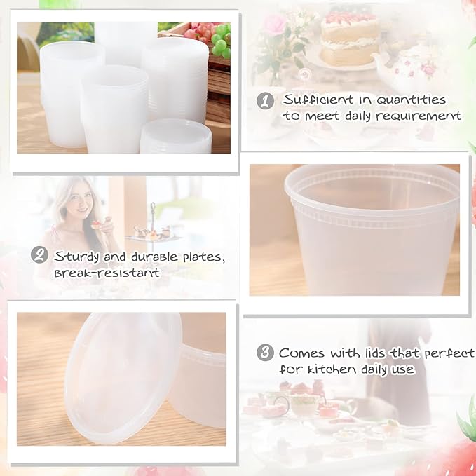 Thenshop 100 Sets Deli Containers with Lids 16 oz Leakproof Disposable Soup Containers plastic Food Storage box with Airtight Lids Round Clear Takeout bowl, Microwave Dishwasher Freezer Safe