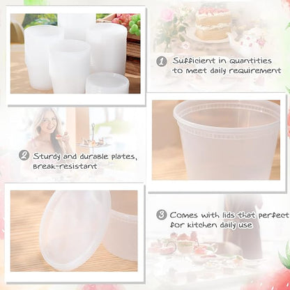 Thenshop 100 Sets Deli Containers with Lids 16 oz Leakproof Disposable Soup Containers plastic Food Storage box with Airtight Lids Round Clear Takeout bowl, Microwave Dishwasher Freezer Safe