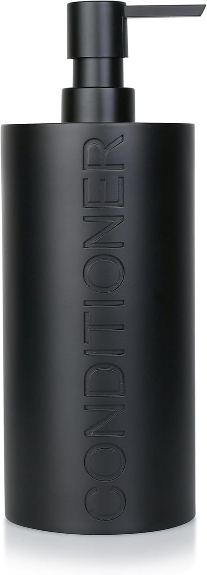 Indecor Home Matte Black Conditioner Dispenser Luxurious Refillable Pump Bottle with Black Resin Pump and Embossed Text, Durable Design for Bathroom and Shower