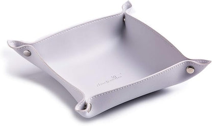 SANQIANWAN Leather Jewelry Valet Tray for Women and Man, Entryway Table Bedside Nightstand Desk Portable Small Catchall Travel Dish Plate for Key,Wallet,Watch,Coin(Grey White-B)